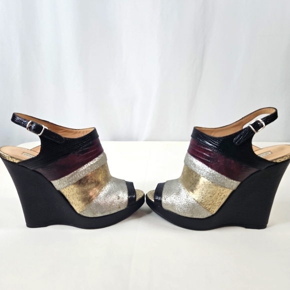 Dries Van Noten Black Gold Red Stripe Wedge Shoes Size 36 - Picture 7 of 9